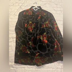 Black velvet button up dress shirt